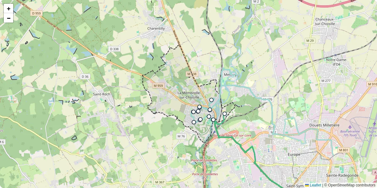 Carte du réseau de transport en commun à La Membrolle-sur-Choisille - lignes de bus et arrêts