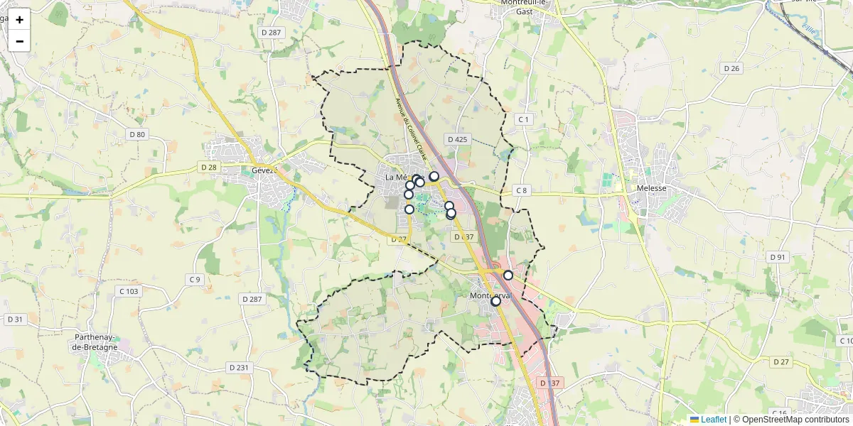 Carte du réseau de transport en commun à La Mézière - lignes de bus et arrêts
