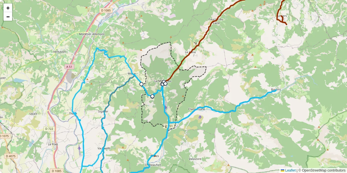 Carte du réseau de transport en commun à La Motte-du-Caire - lignes de bus et arrêts