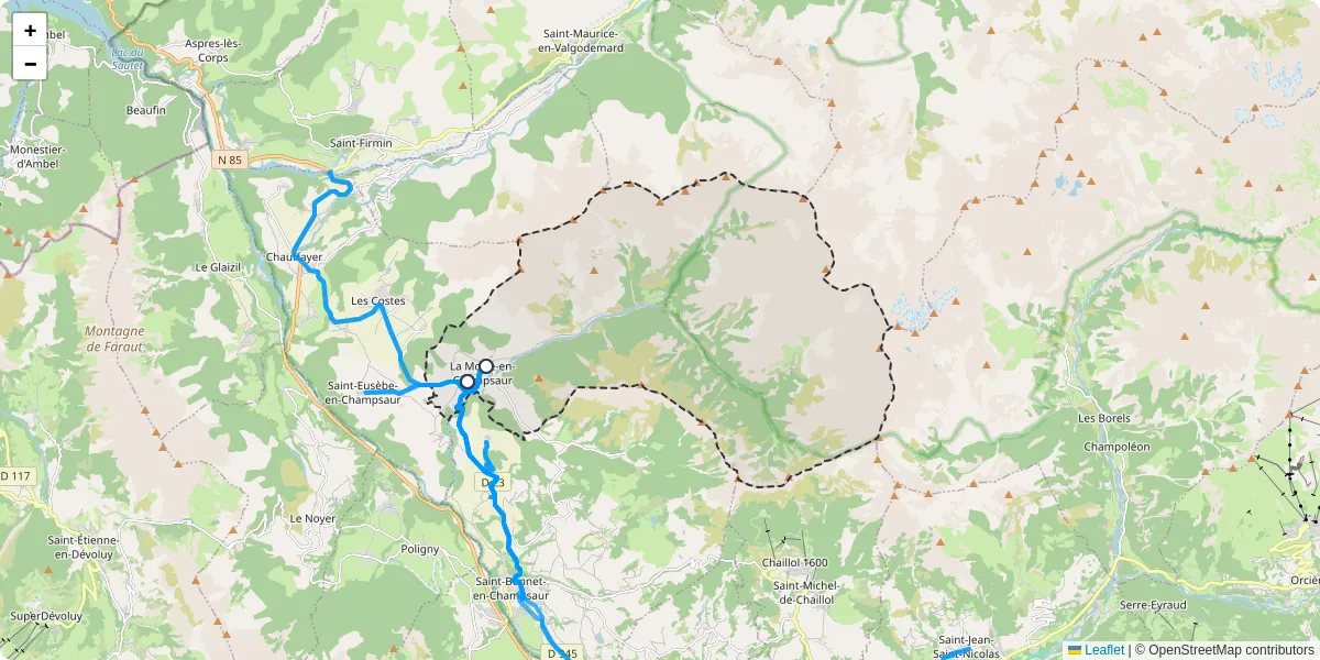 Carte du réseau de transport en commun à La Motte-en-Champsaur - lignes de bus et arrêts