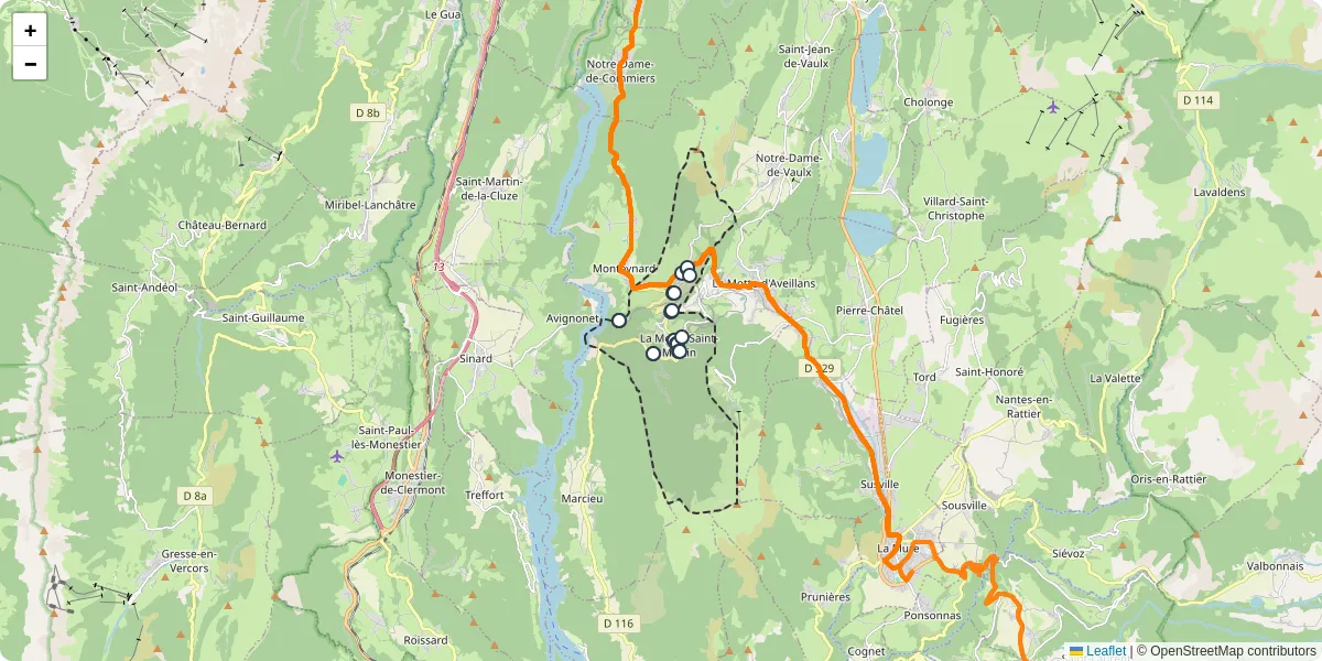 Carte du réseau de transport en commun à La Motte-Saint-Martin - lignes de bus et arrêts