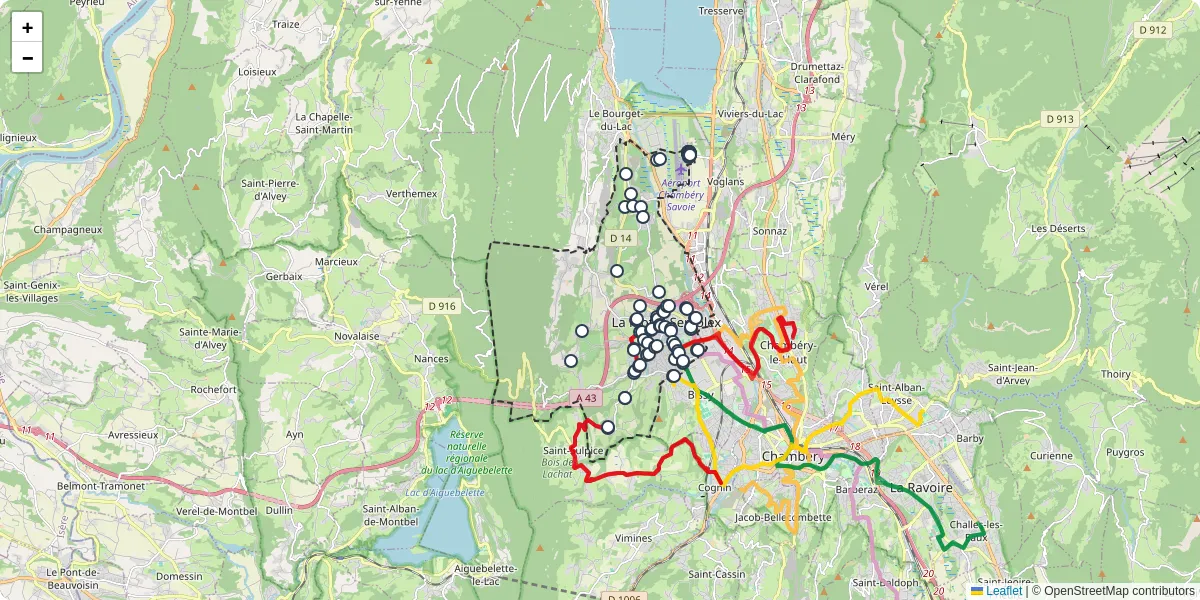 Carte du réseau de transport en commun à La Motte-Servolex - lignes de bus et arrêts