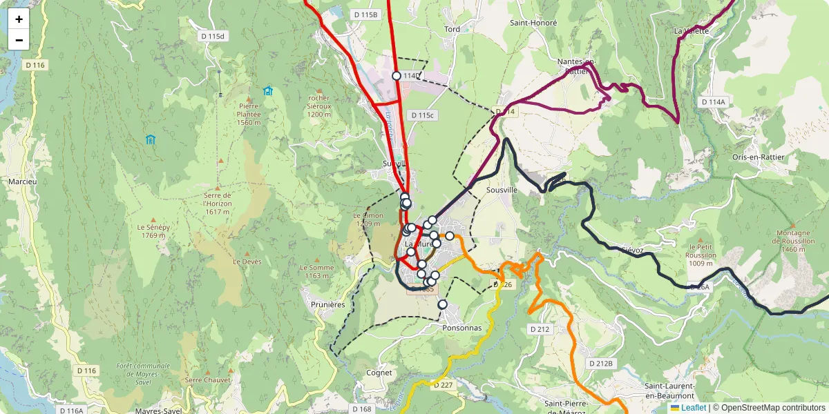 Carte du réseau de transport en commun à La Mure - lignes de bus et arrêts