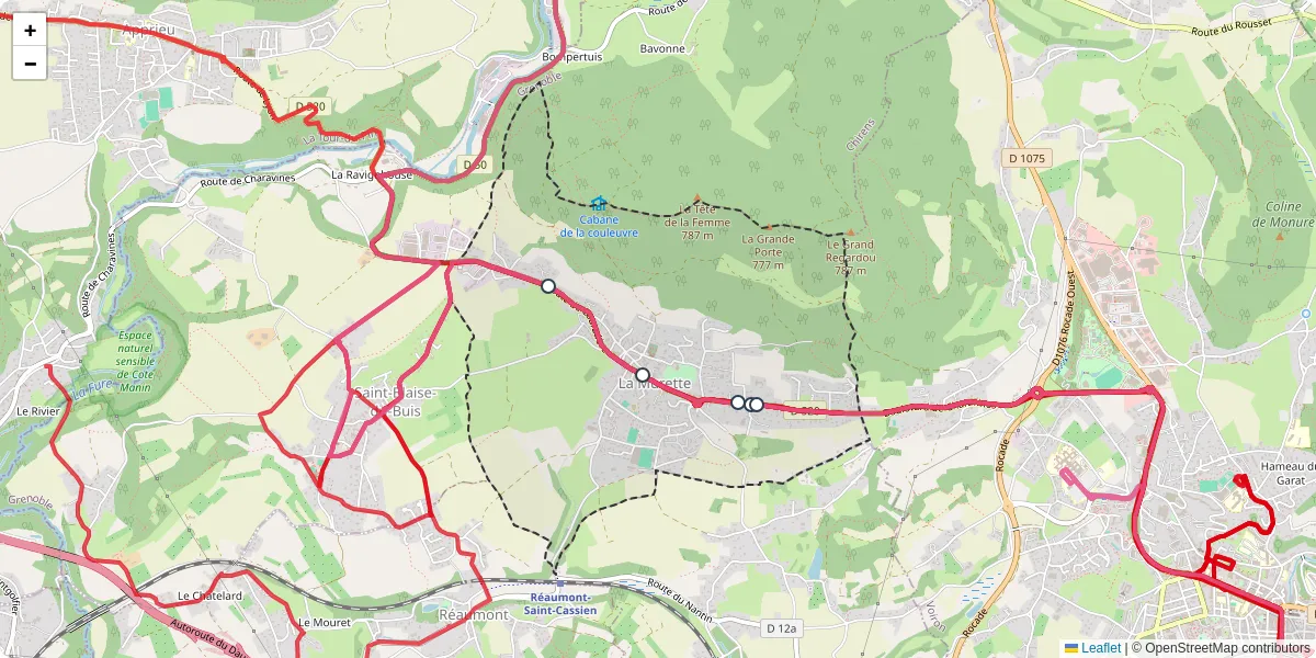 Carte du réseau de transport en commun à La Murette - lignes de bus et arrêts