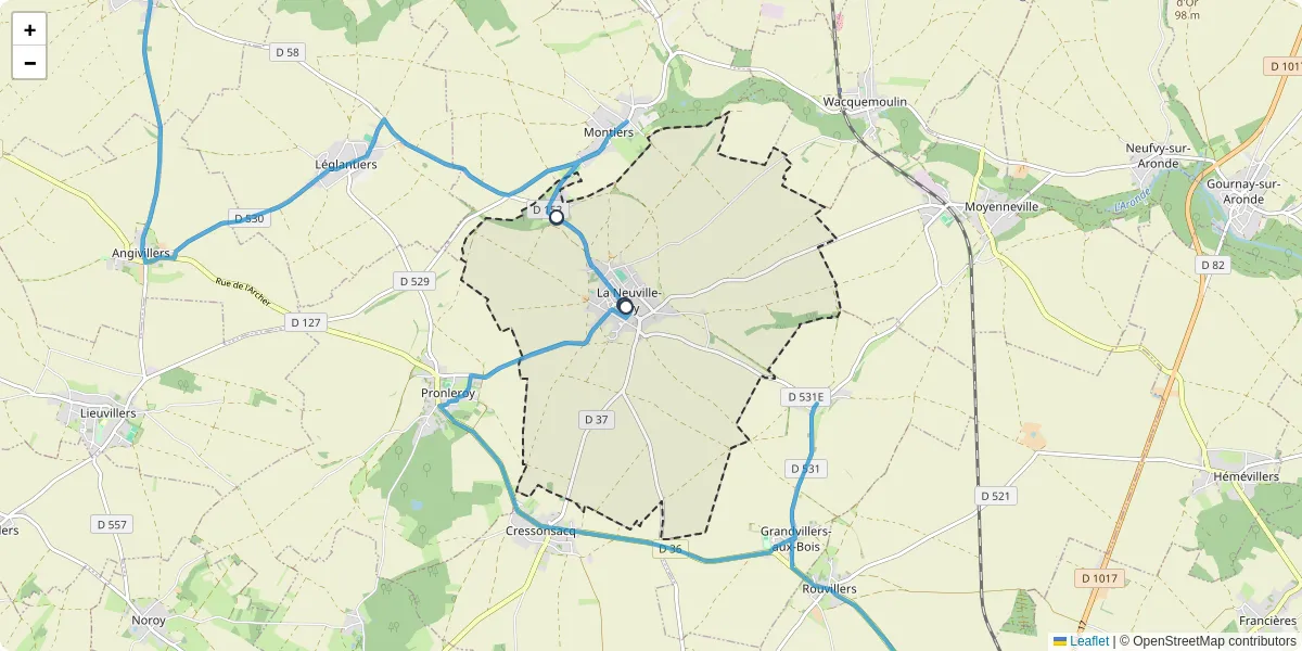 Carte du réseau de transport en commun à La Neuville-Roy - lignes de bus et arrêts