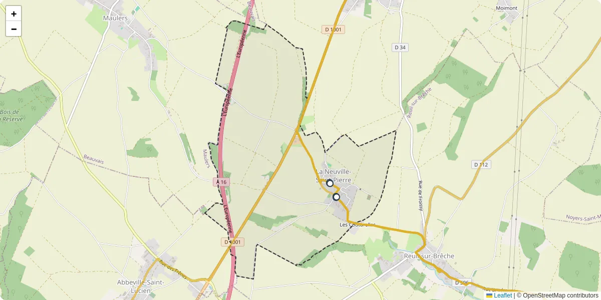 Carte du réseau de transport en commun à La Neuville-Saint-Pierre - lignes de bus et arrêts
