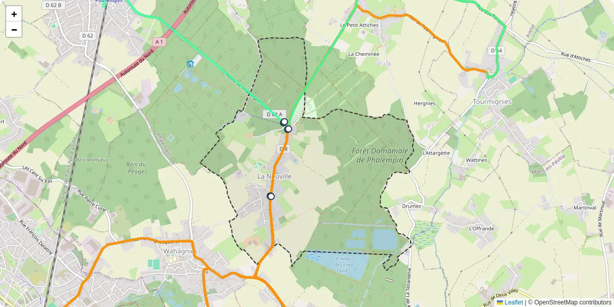 Carte du réseau de transport en commun à La Neuville - lignes de bus et arrêts