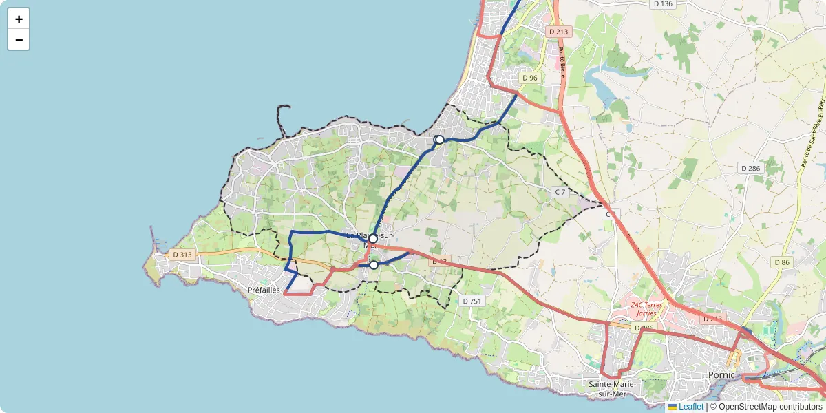 Carte du réseau de transport en commun à La Plaine-sur-Mer - lignes de bus et arrêts