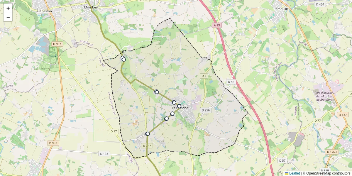 Carte du réseau de transport en commun à La Planche - lignes de bus et arrêts