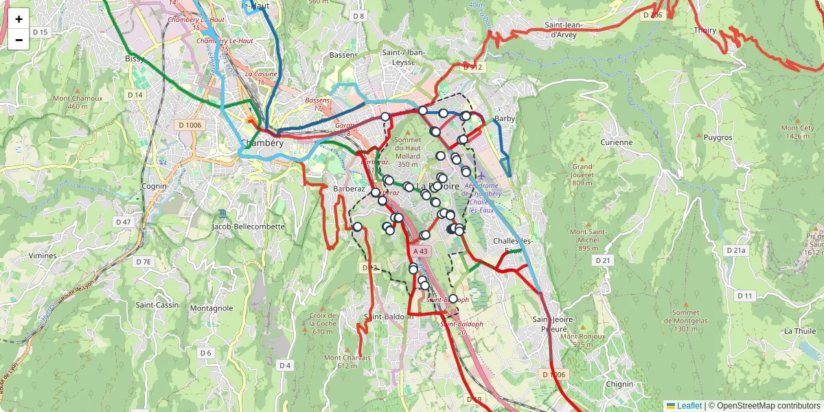 Carte du réseau de transport en commun à La Ravoire - lignes de bus et arrêts