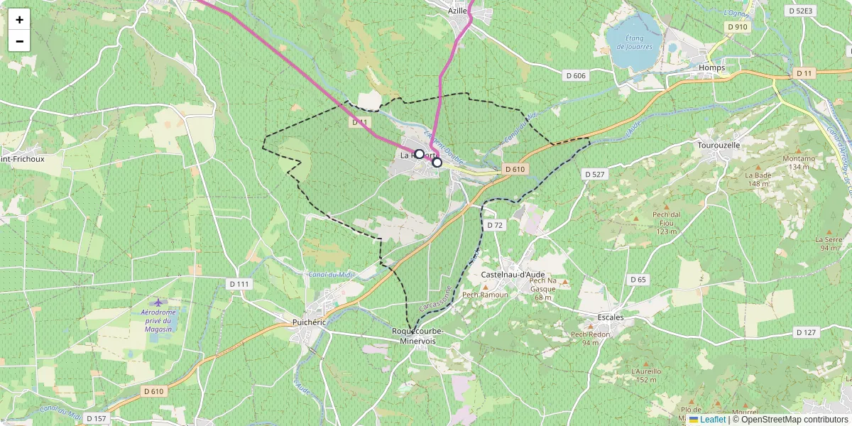 Carte du réseau de transport en commun à La Redorte - lignes de bus et arrêts