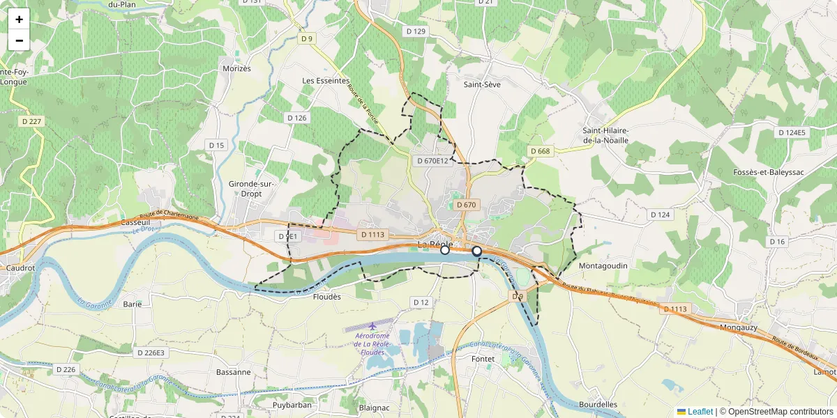 Carte du réseau de transport en commun à La Réole - lignes de bus et arrêts