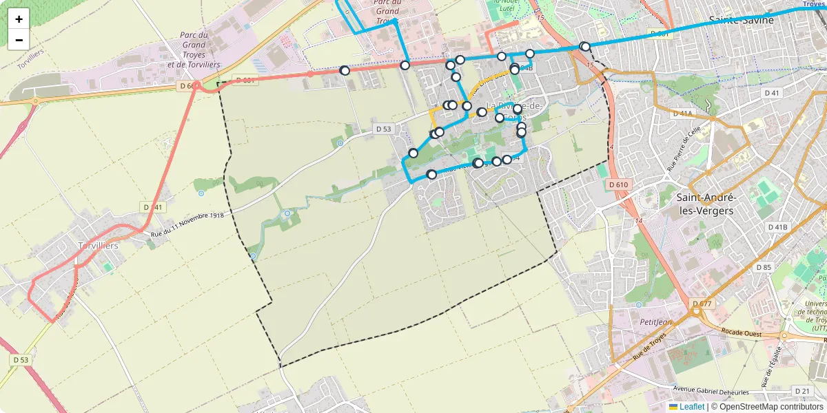 Carte du réseau de transport en commun à La Rivière-de-Corps - lignes de bus et arrêts