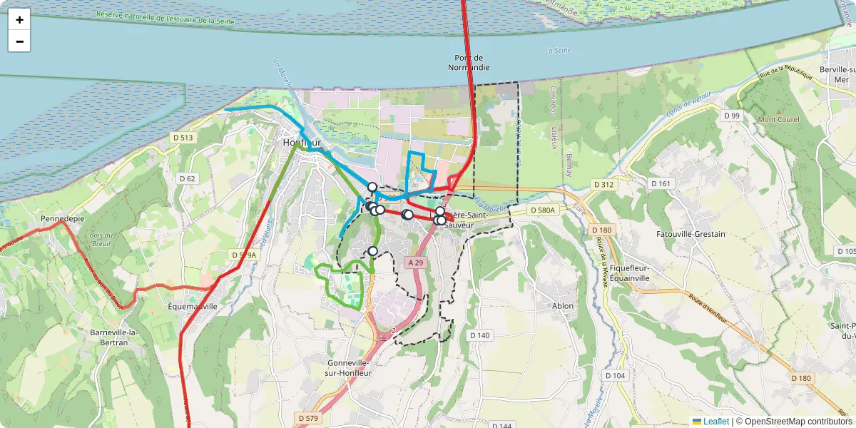 Carte du réseau de transport en commun à La Rivière-Saint-Sauveur - lignes de bus et arrêts