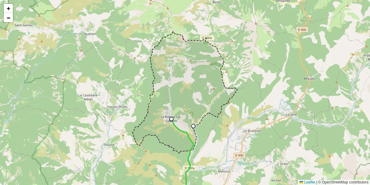 Carte du réseau de transport en commun à La Robine-sur-Galabre - lignes de bus et arrêts
