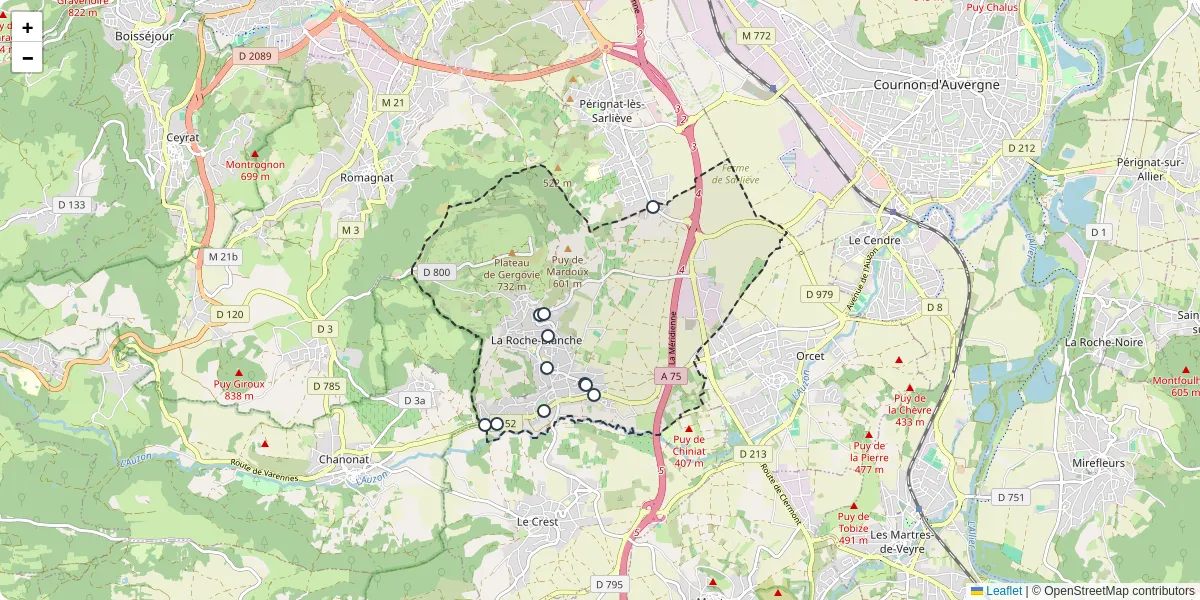 Carte du réseau de transport en commun à La Roche-Blanche - lignes de bus et arrêts