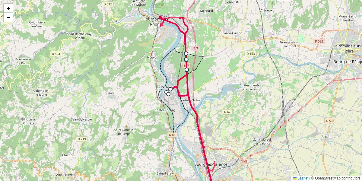 Carte du réseau de transport en commun à La Roche-de-Glun - lignes de bus et arrêts