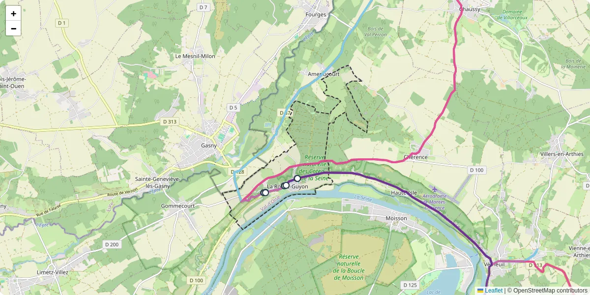 Carte du réseau de transport en commun à La Roche-Guyon - lignes de bus et arrêts