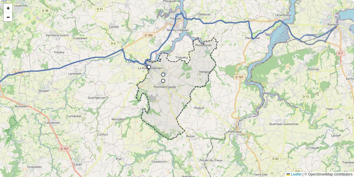 Carte du réseau de transport en commun à La Roche-Jaudy - lignes de bus et arrêts