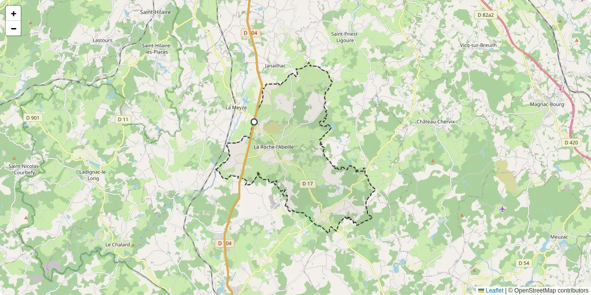 Carte du réseau de transport en commun à La Roche-l'Abeille - lignes de bus et arrêts
