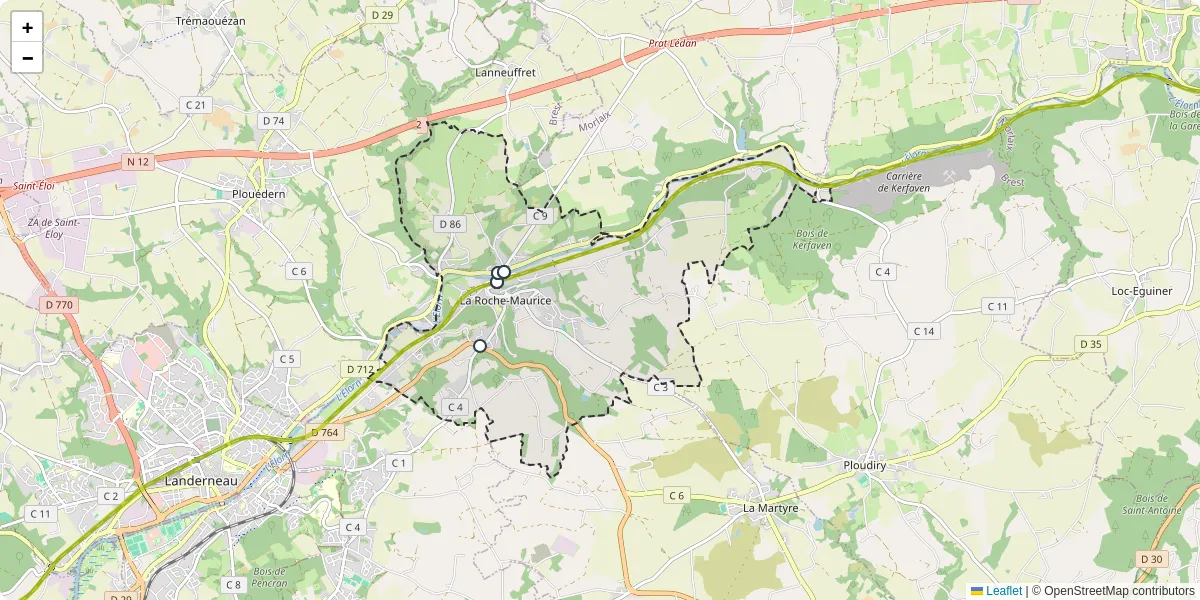 Carte du réseau de transport en commun à La Roche-Maurice - lignes de bus et arrêts