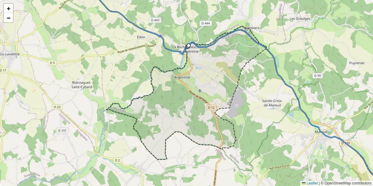 Carte du réseau de transport en commun à La Rochebeaucourt-et-Argentine - lignes de bus et arrêts