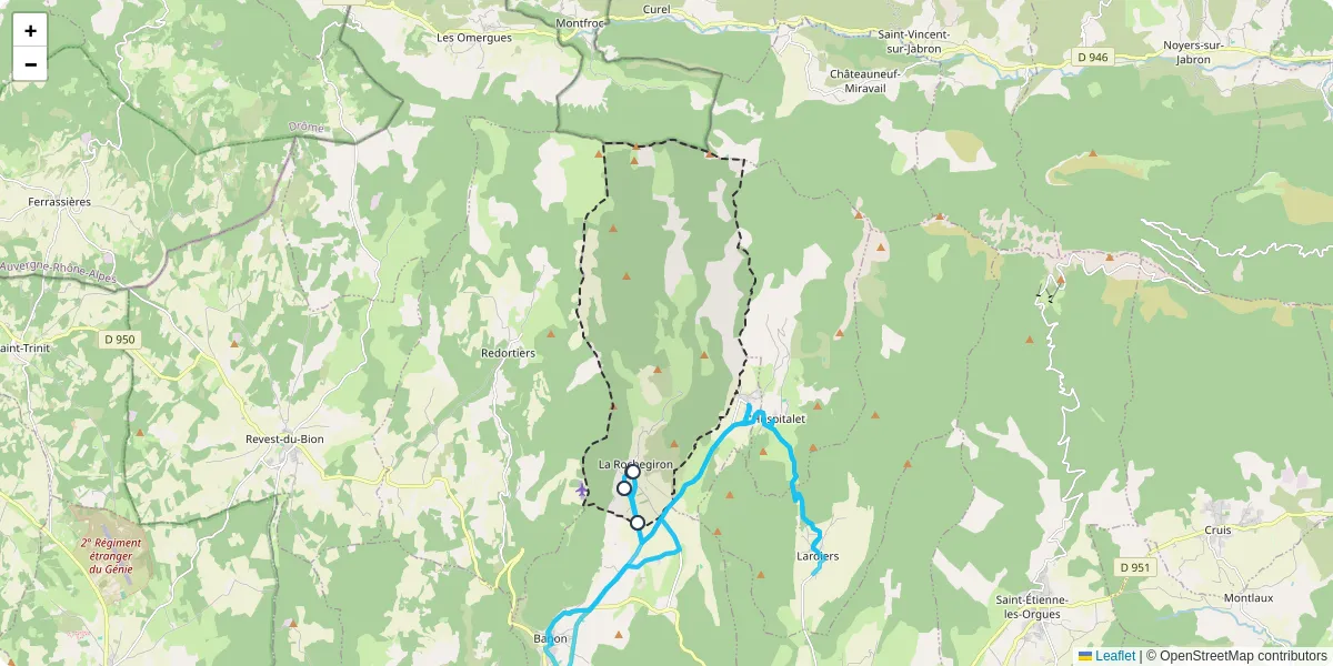 Carte du réseau de transport en commun à La Rochegiron - lignes de bus et arrêts