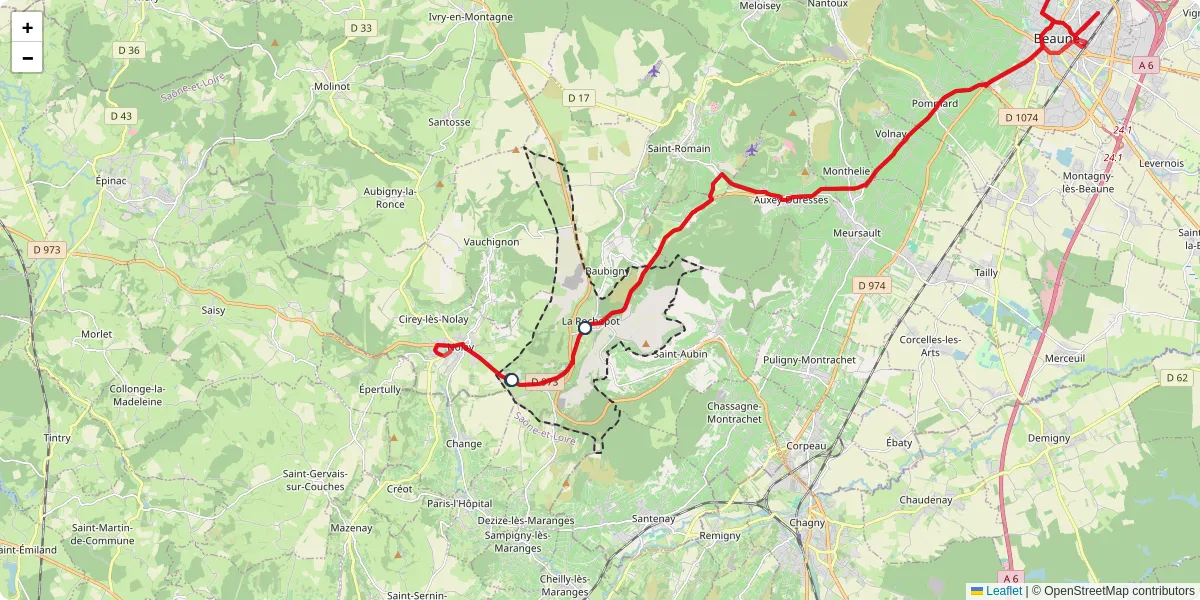 Carte du réseau de transport en commun à La Rochepot - lignes de bus et arrêts