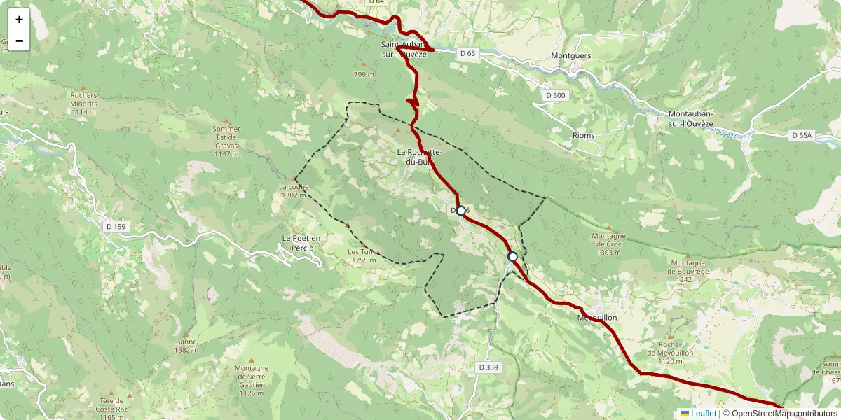 Carte du réseau de transport en commun à La Rochette-du-Buis - lignes de bus et arrêts