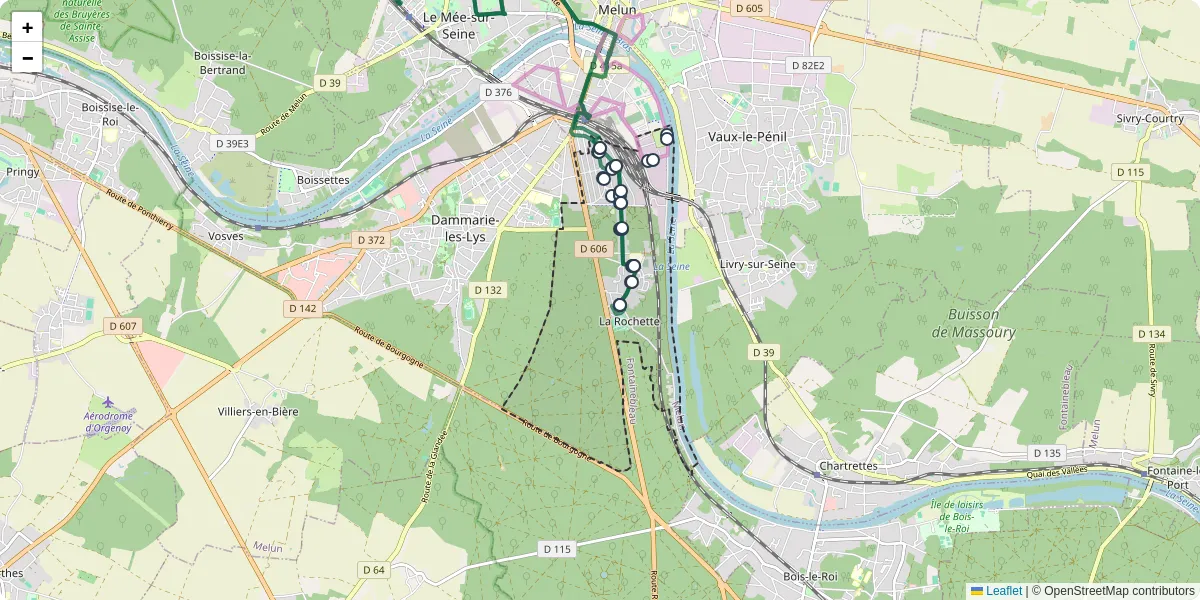 Carte du réseau de transport en commun à La Rochette - lignes de bus et arrêts