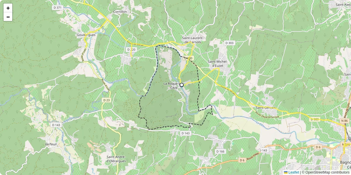 Carte du réseau de transport en commun à La Roque-sur-Cèze - lignes de bus et arrêts