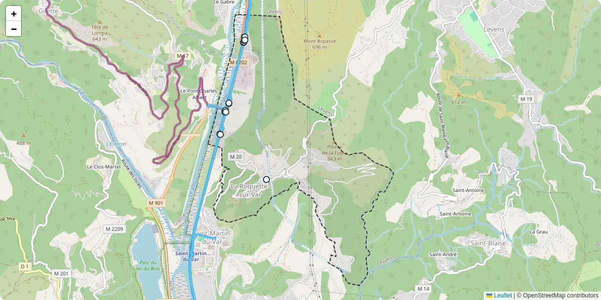 Carte du réseau de transport en commun à La Roquette-sur-Var - lignes de bus et arrêts