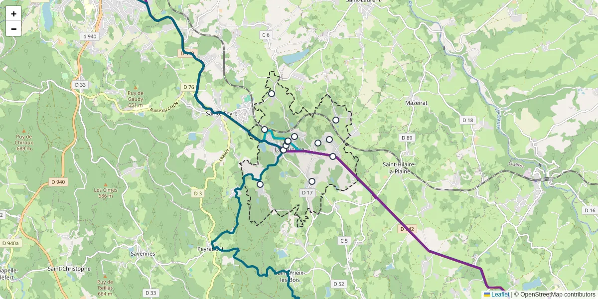Carte du réseau de transport en commun à La Saunière - lignes de bus et arrêts