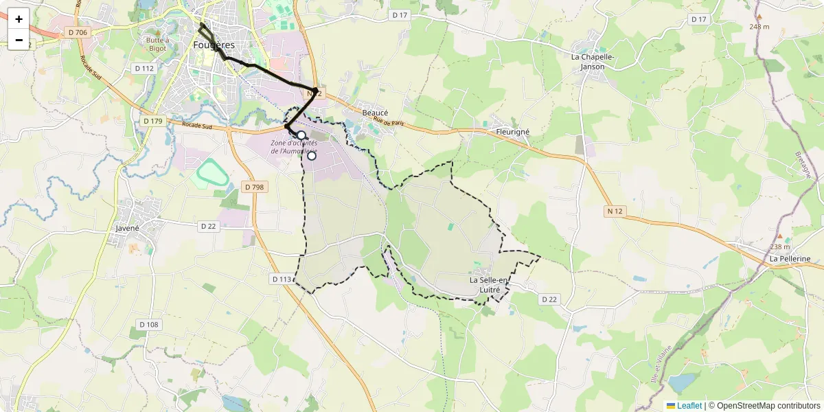 Carte du réseau de transport en commun à La Selle-en-Luitré - lignes de bus et arrêts