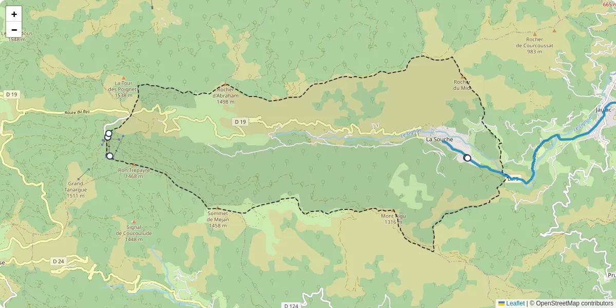 Carte du réseau de transport en commun à La Souche - lignes de bus et arrêts