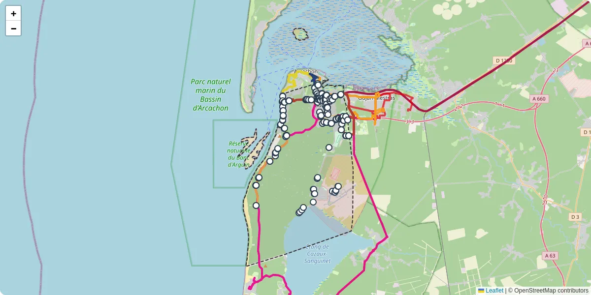 Carte du réseau de transport en commun à La Teste-de-Buch - lignes de bus et arrêts