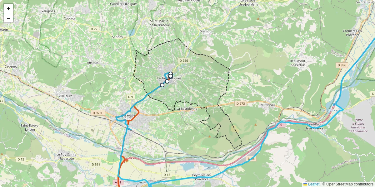 Carte du réseau de transport en commun à La Tour-d'Aigues - lignes de bus et arrêts