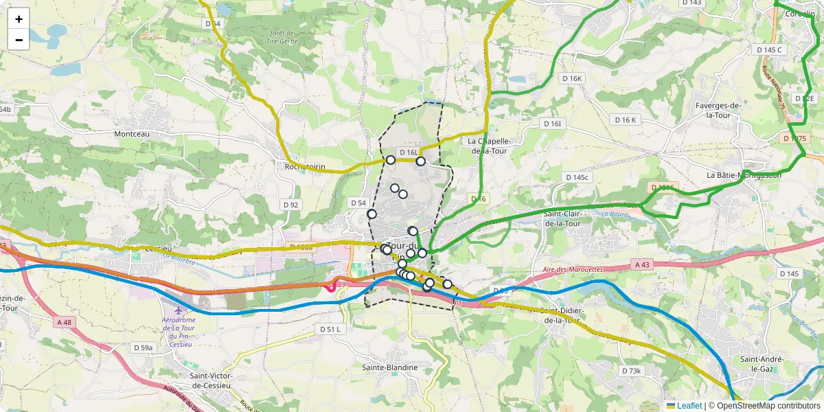 Carte du réseau de transport en commun à La Tour-du-Pin - lignes de bus et arrêts