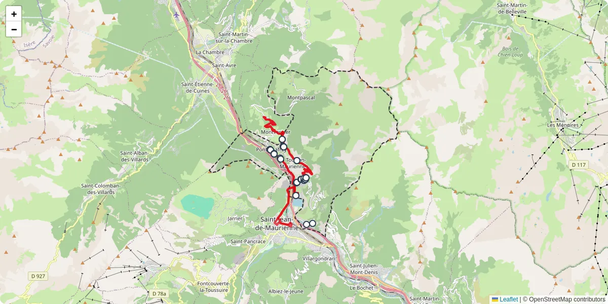 Carte du réseau de transport en commun à La Tour-en-Maurienne - lignes de bus et arrêts
