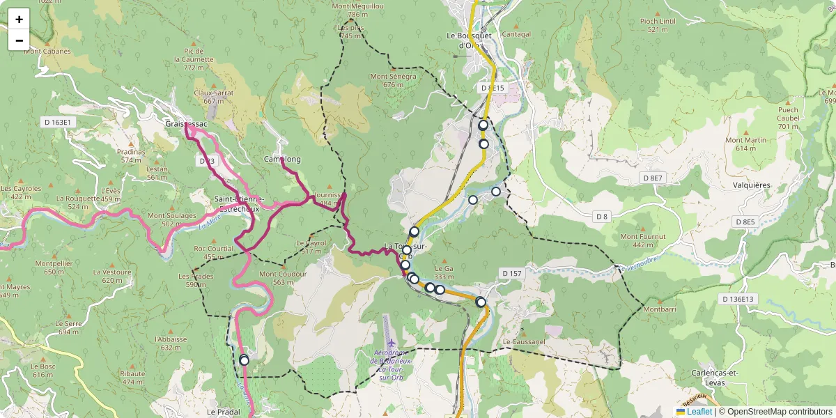 Carte du réseau de transport en commun à La Tour-sur-Orb - lignes de bus et arrêts