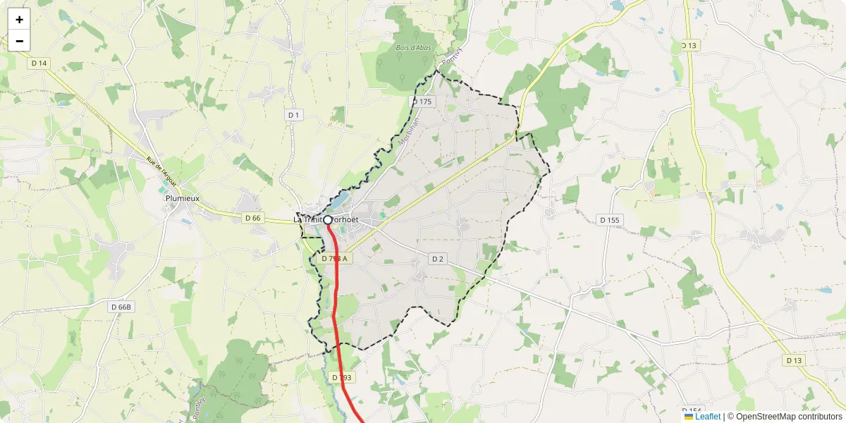 Carte du réseau de transport en commun à La Trinité-Porhoët - lignes de bus et arrêts