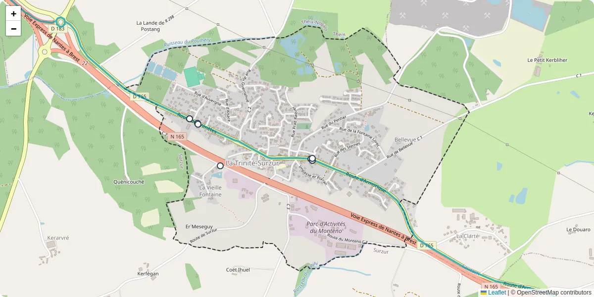 Carte du réseau de transport en commun à La Trinité-Surzur - lignes de bus et arrêts