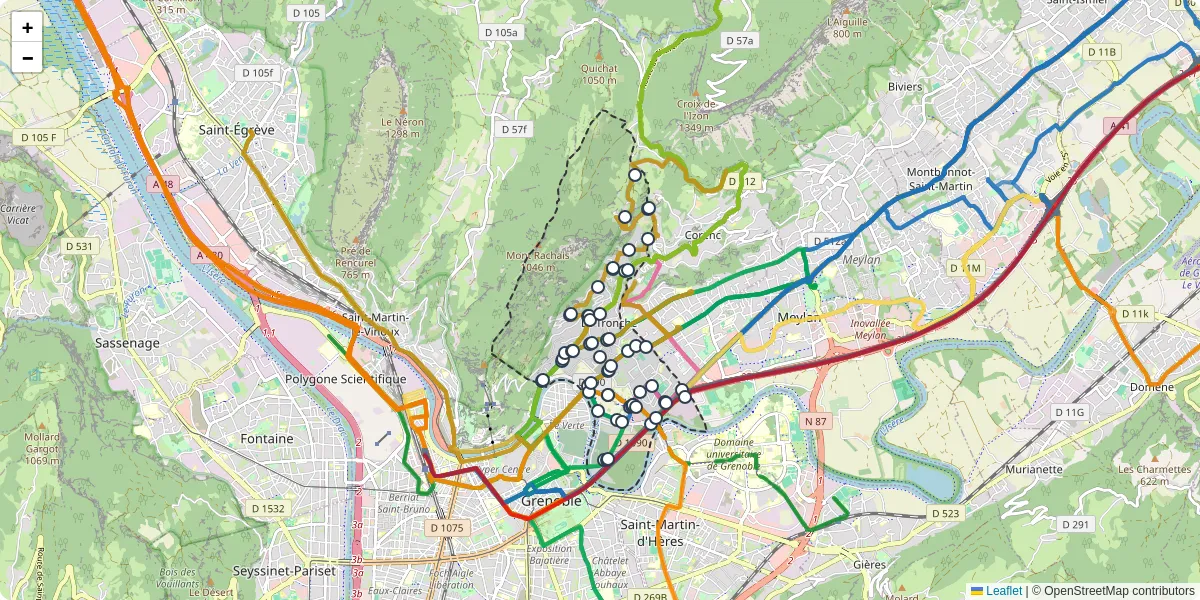 Carte du réseau de transport en commun à La Tronche - lignes de bus et arrêts