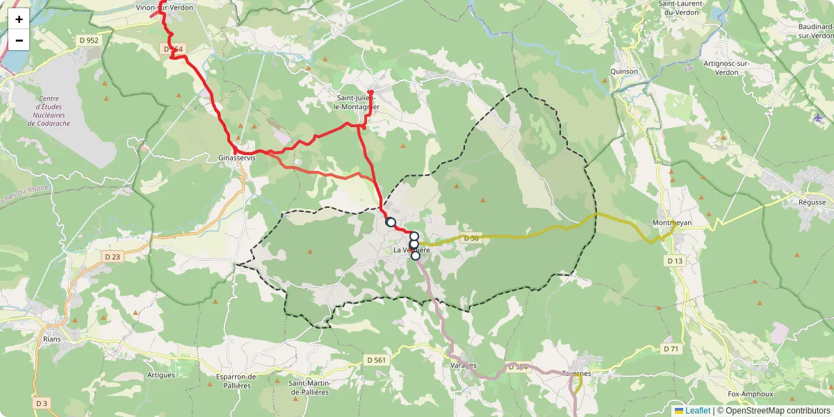 Carte du réseau de transport en commun à La Verdière - lignes de bus et arrêts