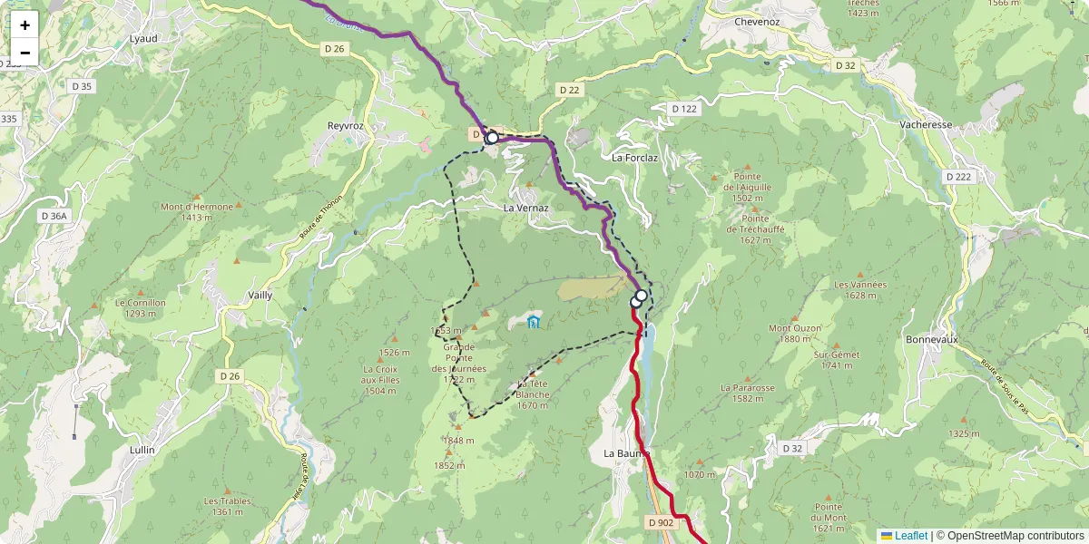 Carte du réseau de transport en commun à La Vernaz - lignes de bus et arrêts