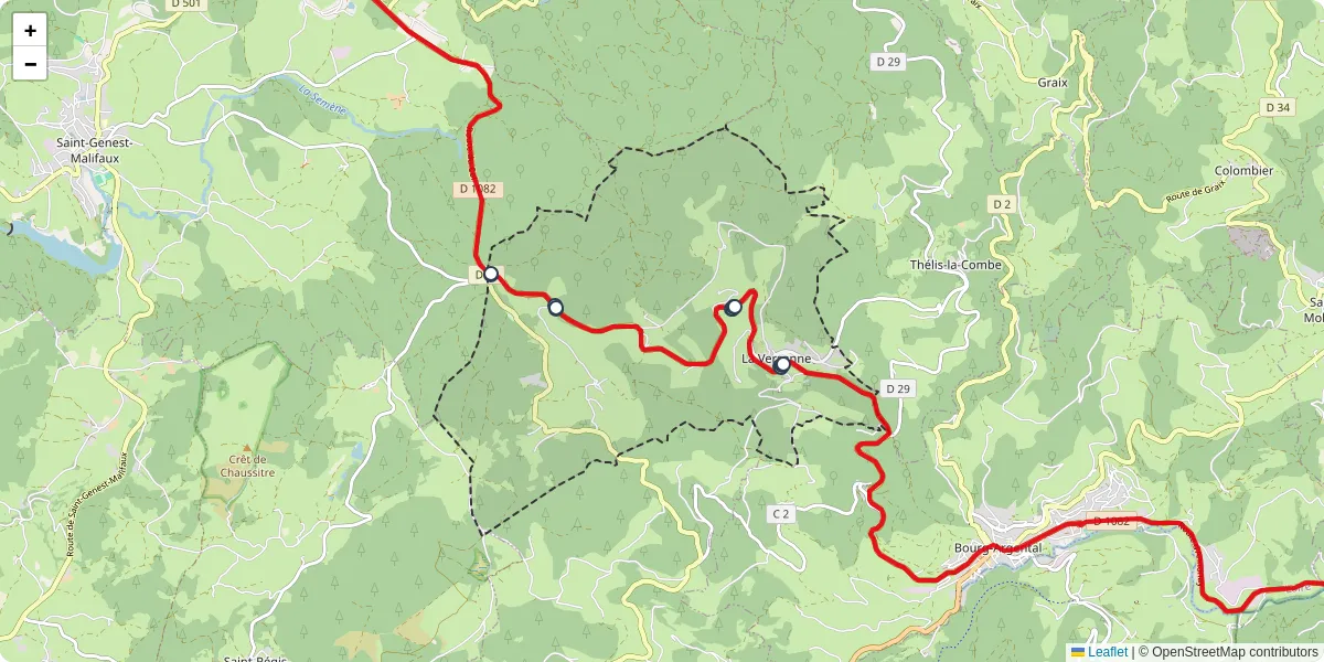 Carte du réseau de transport en commun à La Versanne - lignes de bus et arrêts