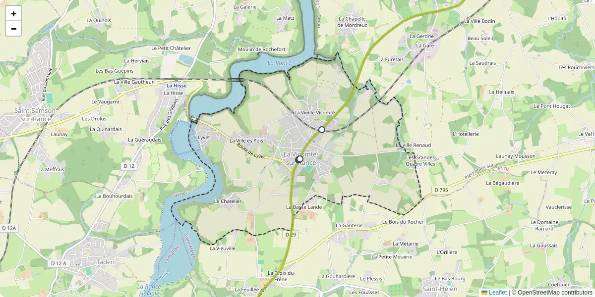 Carte du réseau de transport en commun à La Vicomté-sur-Rance - lignes de bus et arrêts