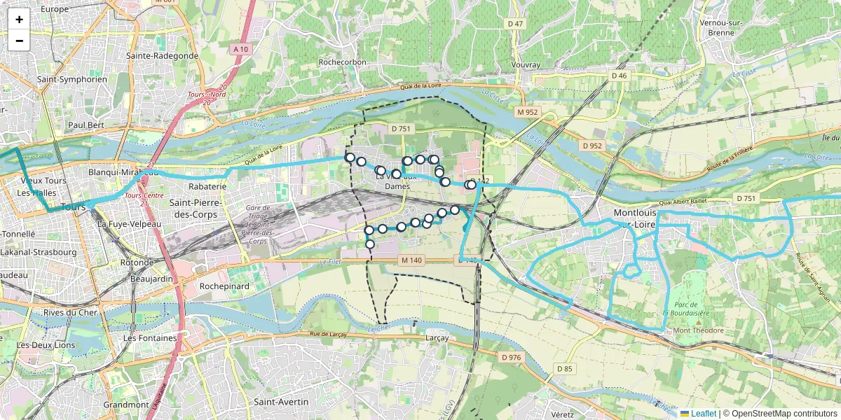 Carte du réseau de transport en commun à La Ville-aux-Dames - lignes de bus et arrêts