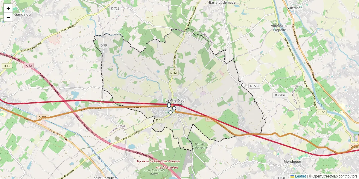Carte du réseau de transport en commun à La Ville-Dieu-du-Temple - lignes de bus et arrêts