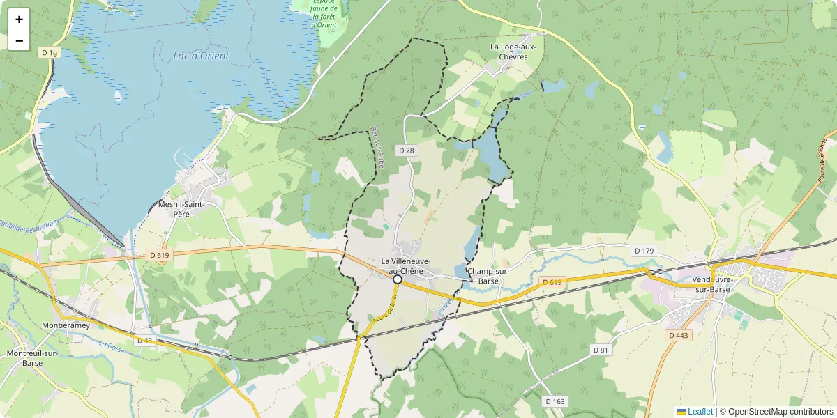 Carte du réseau de transport en commun à La Villeneuve-au-Chêne - lignes de bus et arrêts